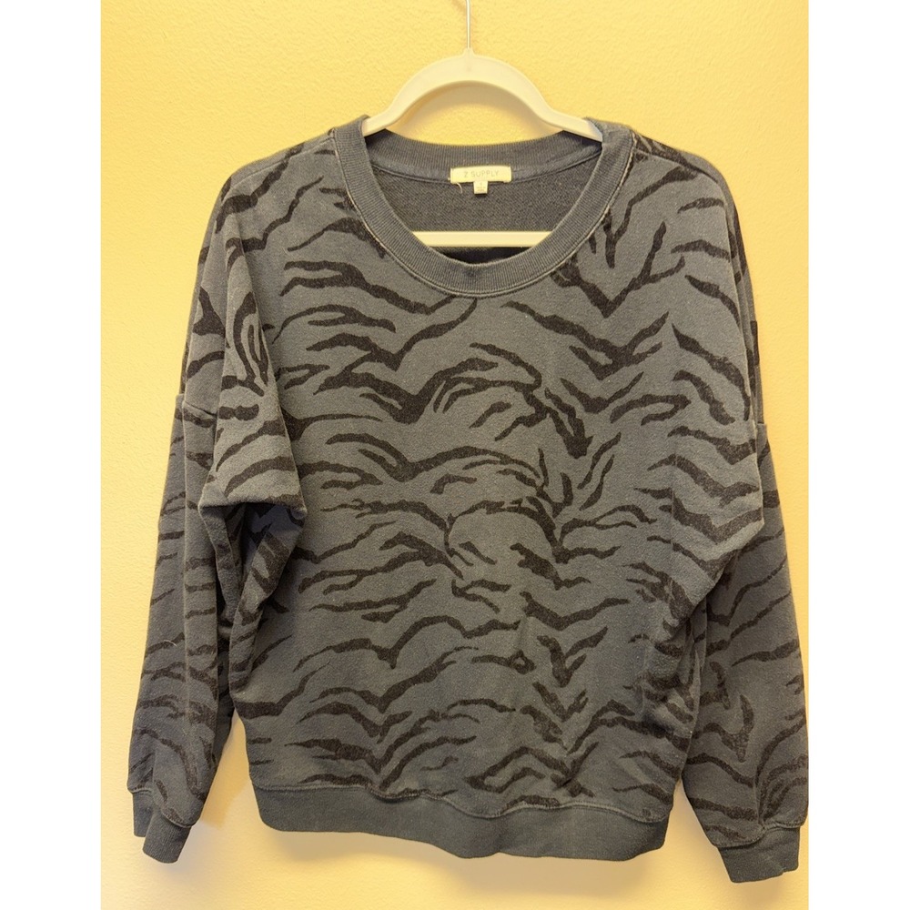 Z Supply Sweatshirt Marin Tiger Flocked Black Small Casual Loungewear Animal